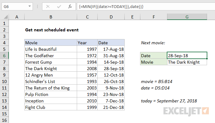 Get next scheduled event Excel formula Exceljet